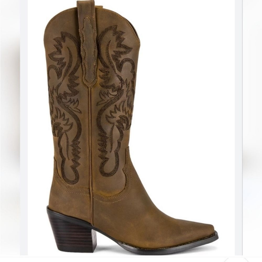 Jeffrey Campbell Dagget Leather Western Cowboy Boots Washed Brown 10